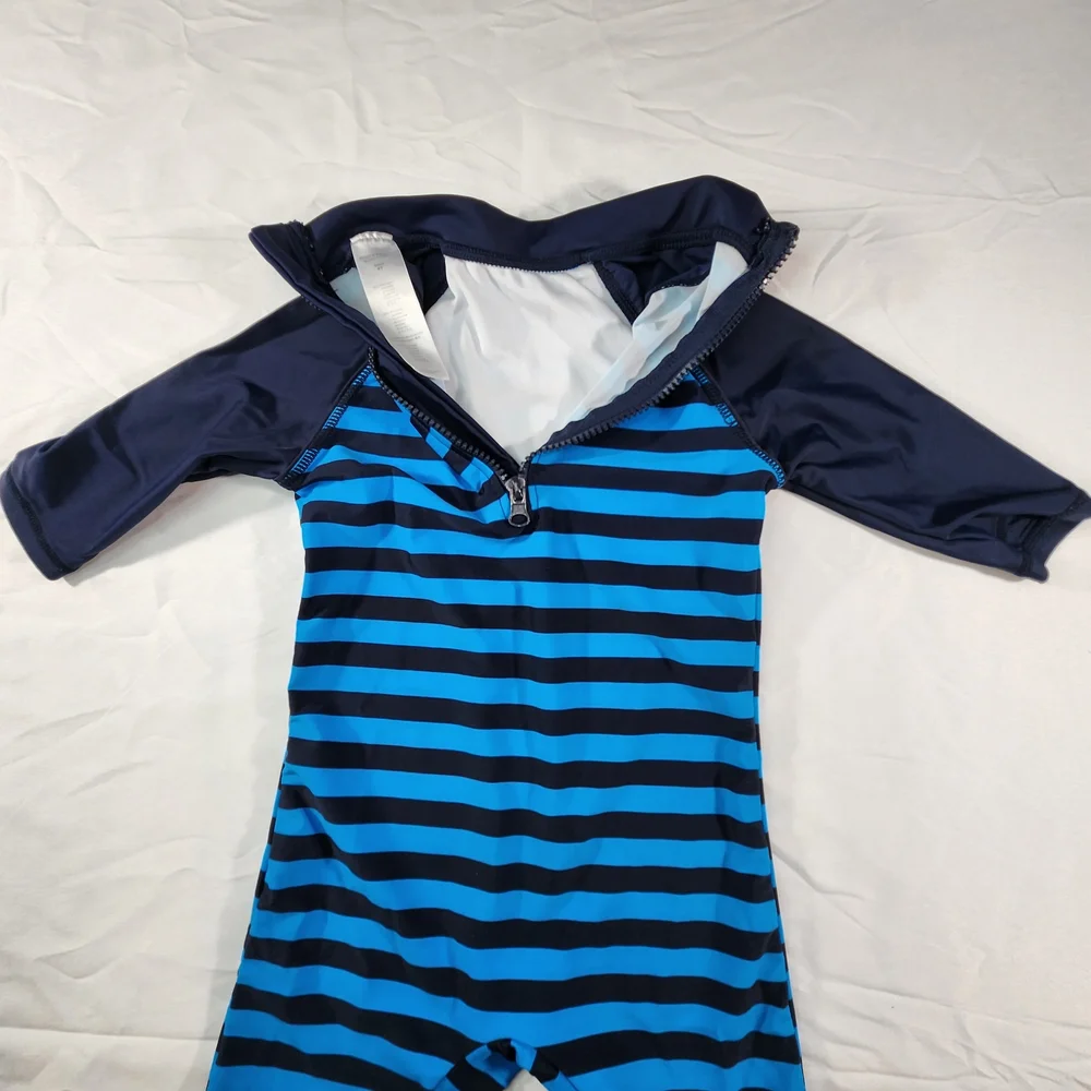 Blue & Navy Bonverano‎ Striped Kids Rash Guard Swimsuit 4T